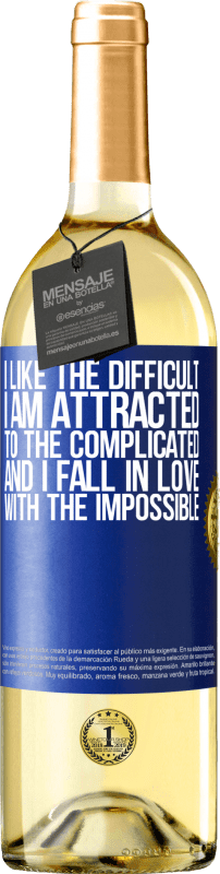 29,95 € | White Wine WHITE Edition I like the difficult, I am attracted to the complicated, and I fall in love with the impossible Blue Label. Customizable label Young wine Harvest 2023 Verdejo