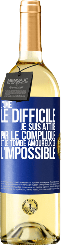 29,95 € Envoi gratuit | Vin blanc Édition WHITE J'aime le difficile, je suis attiré par le compliqué et je tombe amoureux de l'impossible Étiquette Bleue. Étiquette personnalisable Vin jeune Récolte 2025 Verdejo