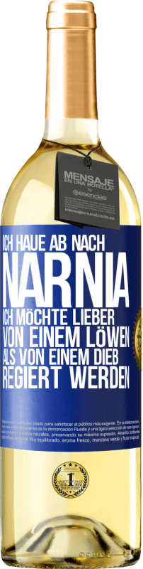 29,95 € | Weißwein WHITE Ausgabe Ich haue ab nach Narnia. Ich möchte lieber von einem Löwen als von einem Dieb regiert werden Blaue Markierung. Anpassbares Etikett Junger Wein Ernte 2023 Verdejo