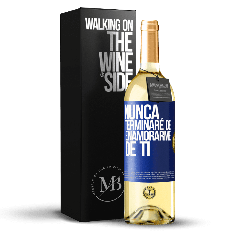 29,95 € Envío gratis | Vino Blanco Edición WHITE Nunca terminaré de enamorarme de ti Etiqueta Azul. Etiqueta personalizable Vino joven Cosecha 2024 Verdejo