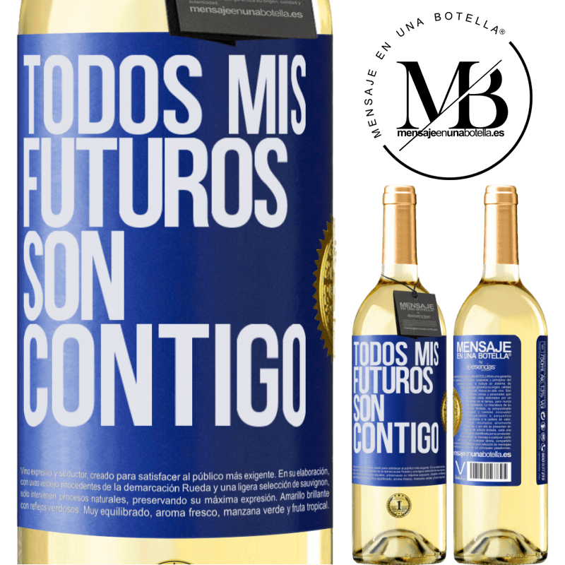 29,95 € Envío gratis | Vino Blanco Edición WHITE Todos mis futuros son contigo Etiqueta Azul. Etiqueta personalizable Vino joven Cosecha 2025 Verdejo