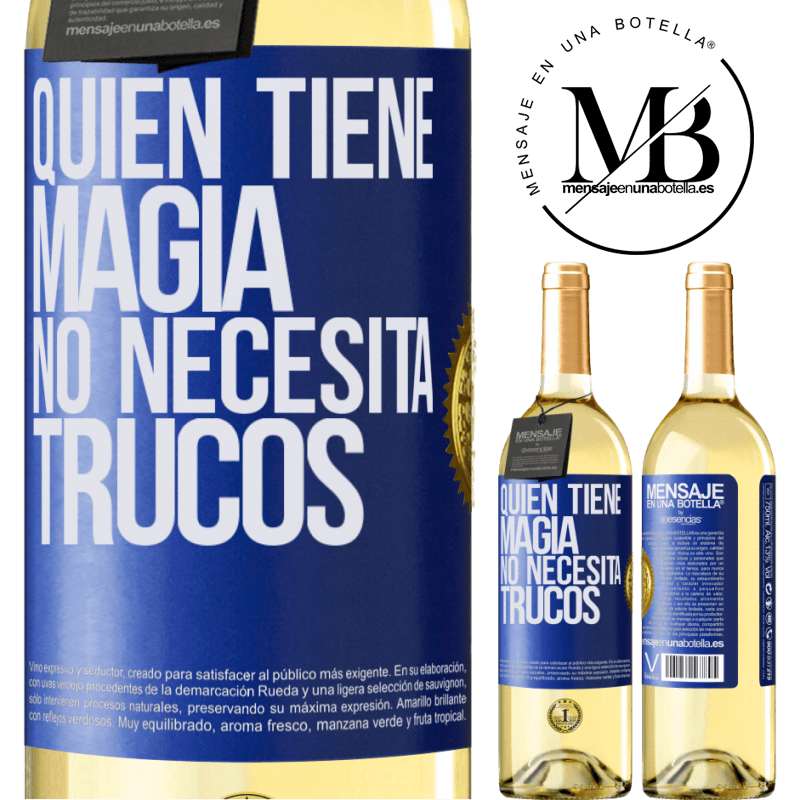 29,95 € Envío gratis | Vino Blanco Edición WHITE Quien tiene magia no necesita trucos Etiqueta Azul. Etiqueta personalizable Vino joven Cosecha 2025 Verdejo