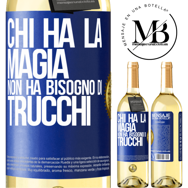 29,95 € Spedizione Gratuita | Vino bianco Edizione WHITE Chi ha la magia non ha bisogno di trucchi Etichetta Blu. Etichetta personalizzabile Vino giovane Raccogliere 2023 Verdejo