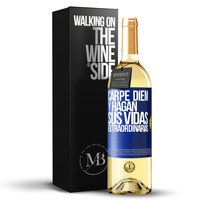 29,95 € Envoi gratuit | Vin blanc Édition WHITE Carpe Diem et rendre votre vie extraordinaire Étiquette Bleue. Étiquette personnalisable Vin jeune Récolte 2022 Verdejo
