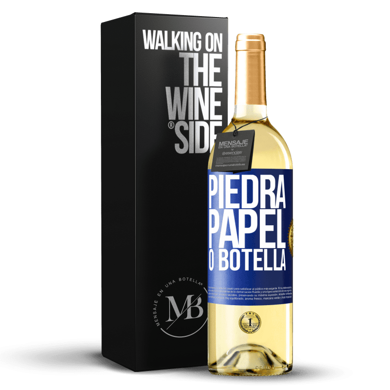 29,95 € Envío gratis | Vino Blanco Edición WHITE Piedra, papel o botella Etiqueta Azul. Etiqueta personalizable Vino joven Cosecha 2024 Verdejo