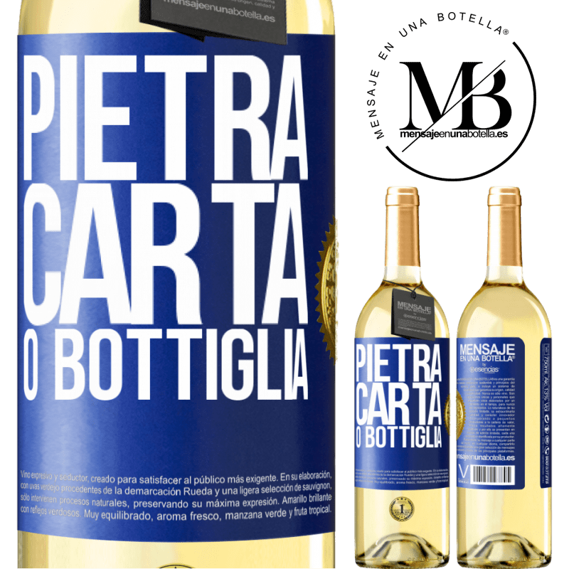 29,95 € Spedizione Gratuita | Vino bianco Edizione WHITE Pietra, carta o bottiglia Etichetta Blu. Etichetta personalizzabile Vino giovane Raccogliere 2025 Verdejo