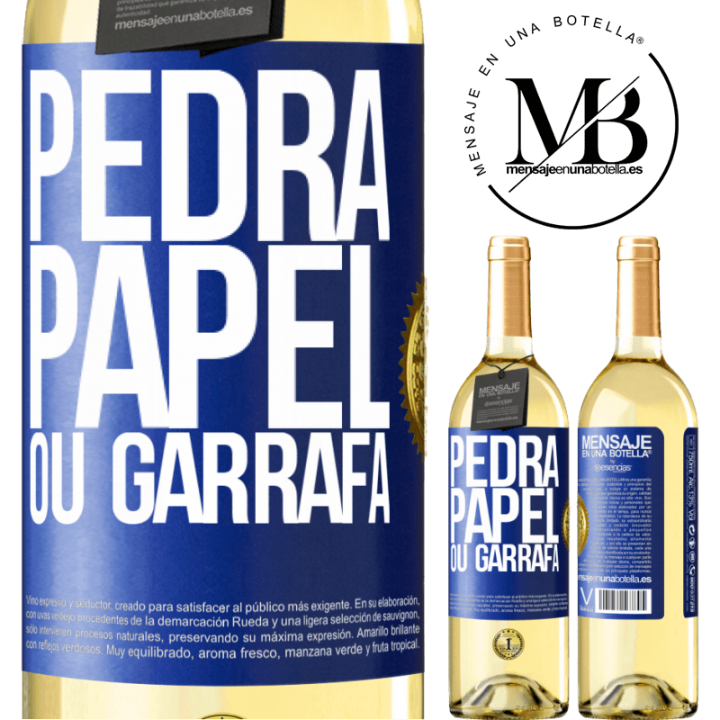 29,95 € Envio grátis | Vinho branco Edição WHITE Pedra, papel ou garrafa Etiqueta Azul. Etiqueta personalizável Vinho jovem Colheita 2025 Verdejo