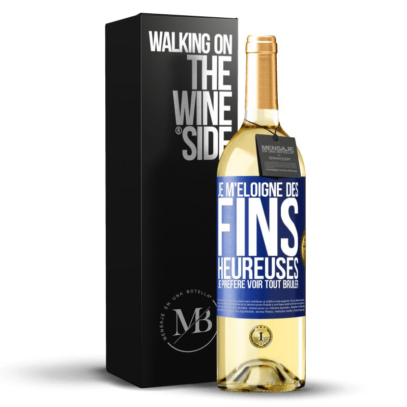 29,95 € Envoi gratuit | Vin blanc Édition WHITE Je m'éloigne des fins heureuses, je préfère voir tout brûler Étiquette Bleue. Étiquette personnalisable Vin jeune Récolte 2024 Verdejo