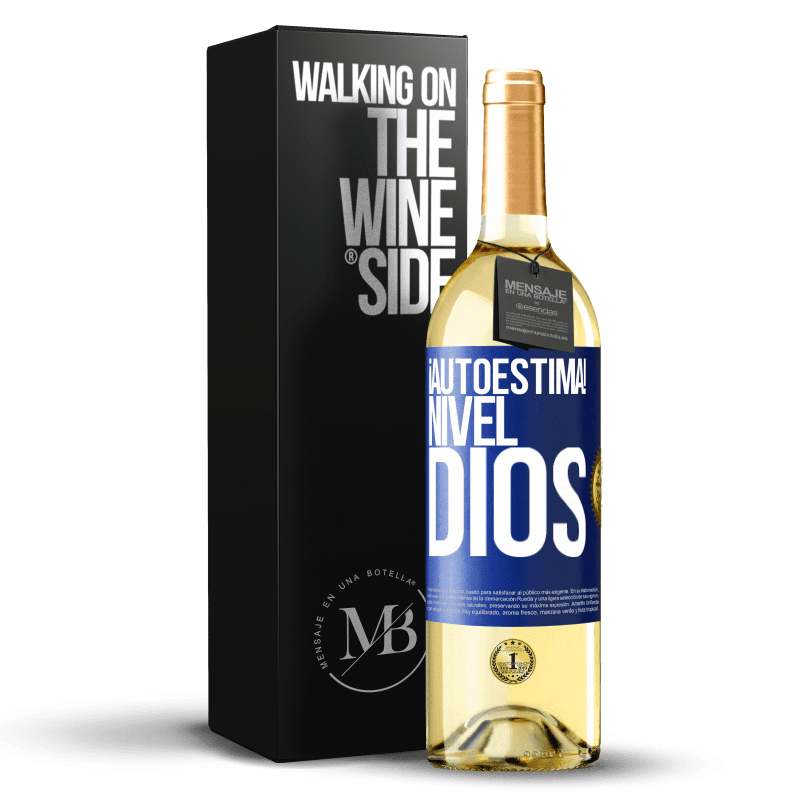 29,95 € Envío gratis | Vino Blanco Edición WHITE ¡Autoestima! Nivel dios Etiqueta Azul. Etiqueta personalizable Vino joven Cosecha 2025 Verdejo