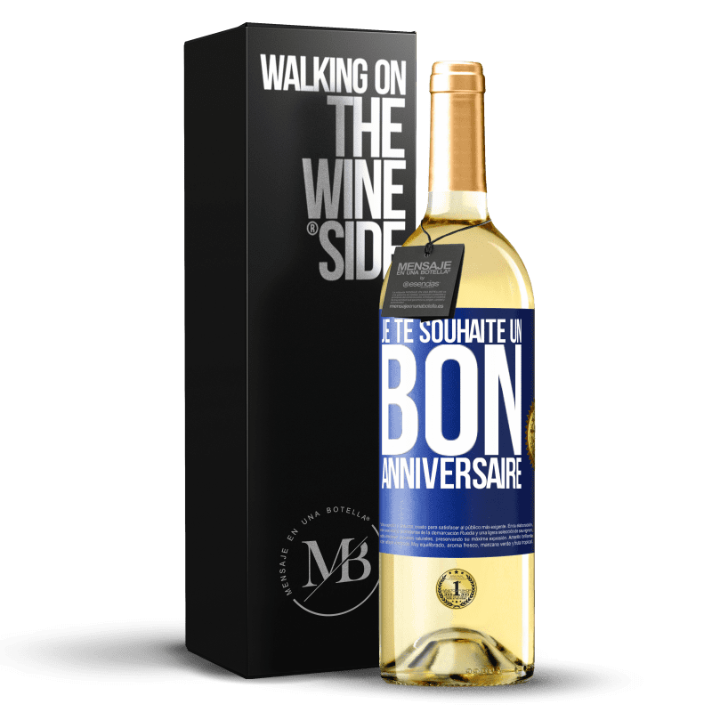 29,95 € Envoi gratuit | Vin blanc Édition WHITE Je te souhaite un bon anniversaire Étiquette Bleue. Étiquette personnalisable Vin jeune Récolte 2024 Verdejo