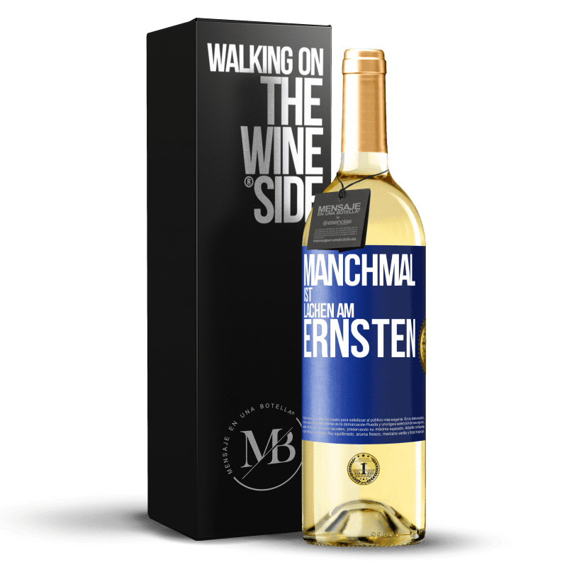 29,95 € Kostenloser Versand | Weißwein WHITE Ausgabe Manchmal ist Lachen am ernsten Blaue Markierung. Anpassbares Etikett Junger Wein Ernte 2023 Verdejo