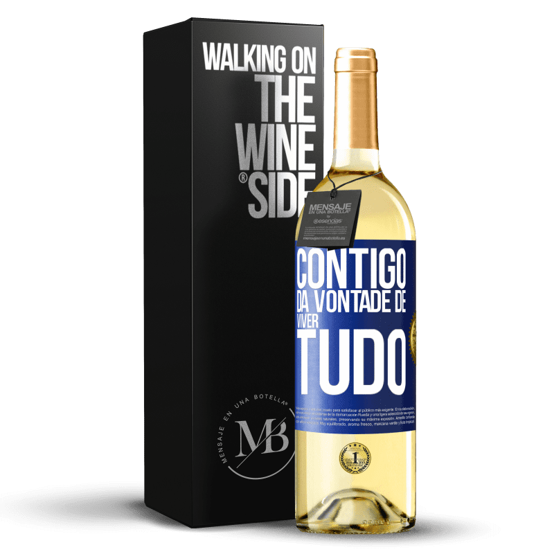 29,95 € Envio grátis | Vinho branco Edição WHITE Contigo dá vontade de viver tudo Etiqueta Azul. Etiqueta personalizável Vinho jovem Colheita 2024 Verdejo