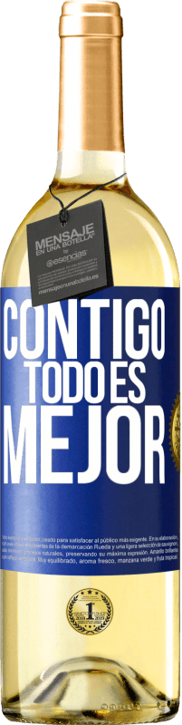 29,95 € Envío gratis | Vino Blanco Edición WHITE Contigo todo es mejor Etiqueta Azul. Etiqueta personalizable Vino joven Cosecha 2025 Verdejo