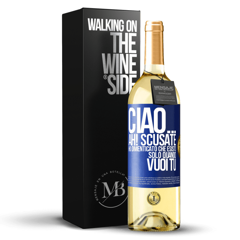 29,95 € Spedizione Gratuita | Vino bianco Edizione WHITE Ciao ... Ah! Scusate. Ho dimenticato che esisto solo quando vuoi tu Etichetta Blu. Etichetta personalizzabile Vino giovane Raccogliere 2023 Verdejo