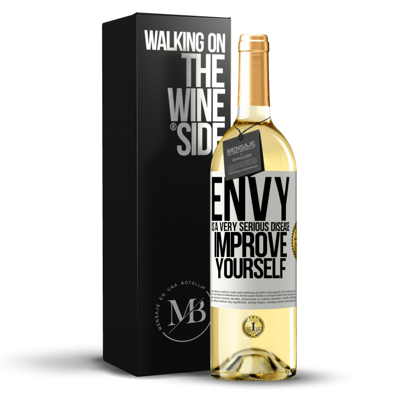 29,95 € Free Shipping | White Wine WHITE Edition Envy is a very serious disease, improve yourself White Label. Customizable label Young wine Harvest 2023 Verdejo