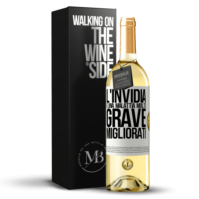 29,95 € Spedizione Gratuita | Vino bianco Edizione WHITE L'invidia è una malattia molto grave, migliorati Etichetta Bianca. Etichetta personalizzabile Vino giovane Raccogliere 2024 Verdejo