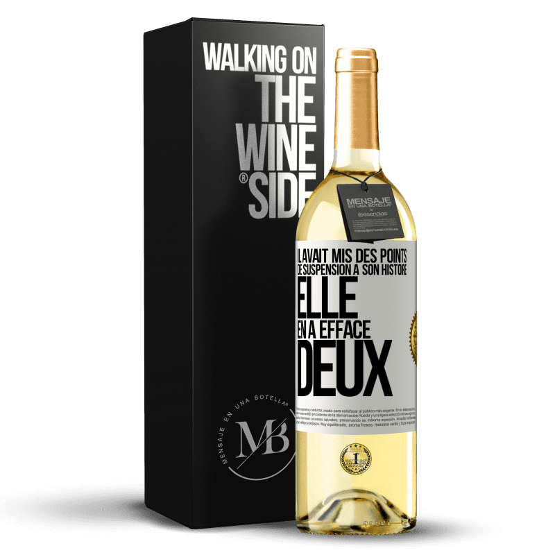 29,95 € Envoi gratuit | Vin blanc Édition WHITE Il avait mis des points de suspension à son histoire, elle en a effacé deux Étiquette Blanche. Étiquette personnalisable Vin jeune Récolte 2024 Verdejo