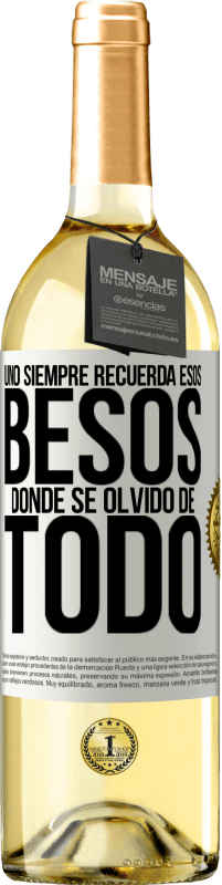 29,95 € Envío gratis | Vino Blanco Edición WHITE Uno siempre recuerda esos besos donde se olvidó de todo Etiqueta Blanca. Etiqueta personalizable Vino joven Cosecha 2025 Verdejo