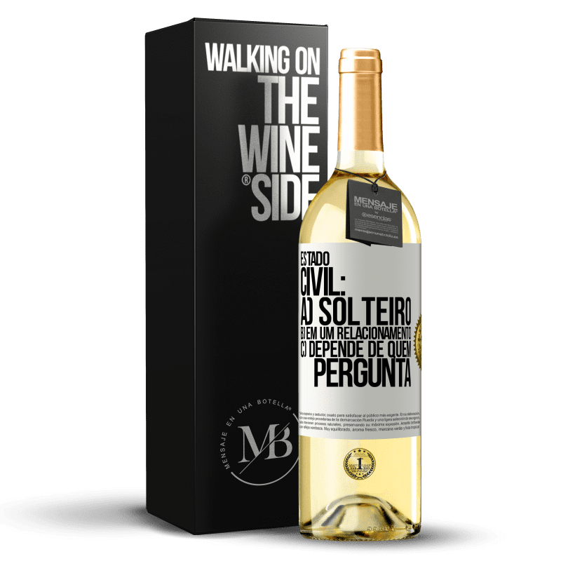 29,95 € Envio grátis | Vinho branco Edição WHITE Estado civil: a) Solteiro b) em um relacionamento c) Depende de quem pergunta Etiqueta Branca. Etiqueta personalizável Vinho jovem Colheita 2024 Verdejo