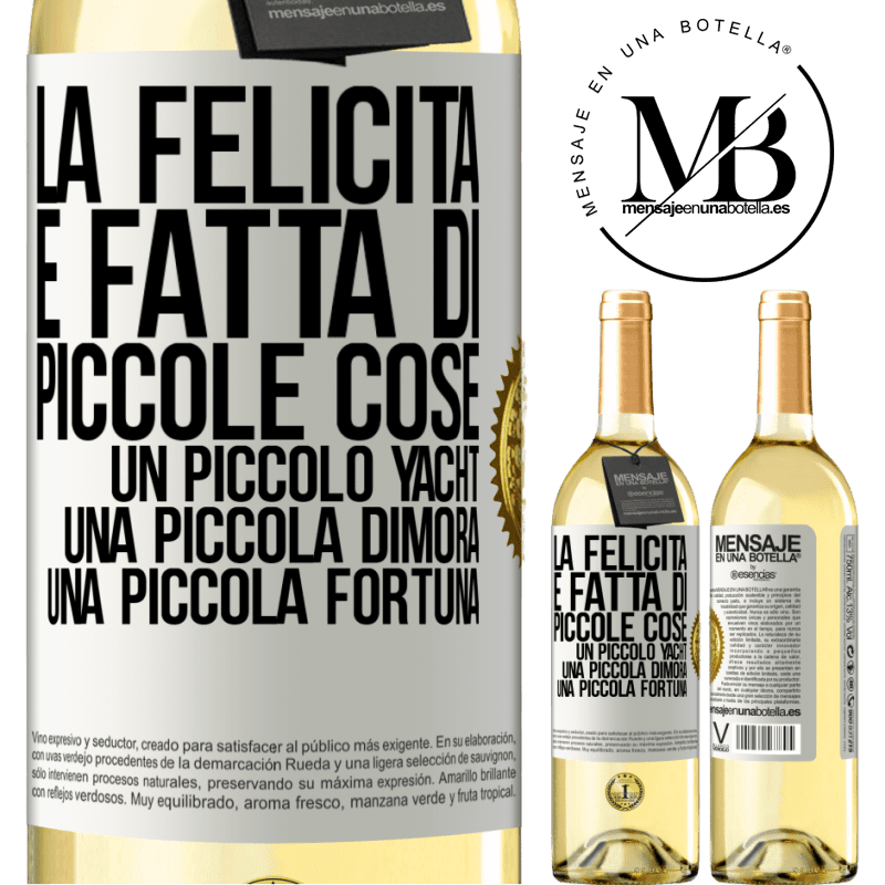 29,95 € Spedizione Gratuita  Vino bianco Edizione WHITE La felicità è  fatta di piccole cose: un piccolo yacht, una piccola dimora, una piccola  fortuna Etichetta Rossa. Etichetta personalizzabile Vino giovane  Raccogliere 2022 Verdejo