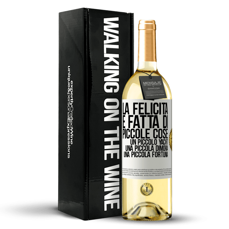 29,95 € Spedizione Gratuita | Vino bianco Edizione WHITE La felicità è fatta di piccole cose: un piccolo yacht, una piccola dimora, una piccola fortuna Etichetta Bianca. Etichetta personalizzabile Vino giovane Raccogliere 2024 Verdejo