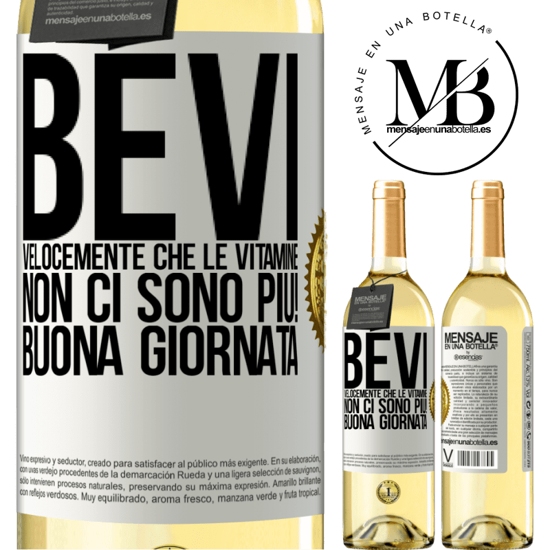 29,95 € Spedizione Gratuita | Vino bianco Edizione WHITE Bevi velocemente che le vitamine non ci sono più! Buona giornata Etichetta Bianca. Etichetta personalizzabile Vino giovane Raccogliere 2023 Verdejo