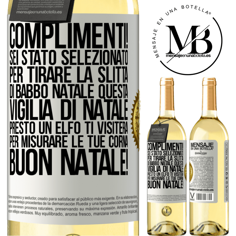 29,95 € Spedizione Gratuita | Vino bianco Edizione WHITE Complimenti! Sei stato selezionato per tirare la slitta di Babbo Natale questa vigilia di Natale. Presto un elfo ti visiterà Etichetta Bianca. Etichetta personalizzabile Vino giovane Raccogliere 2025 Verdejo
