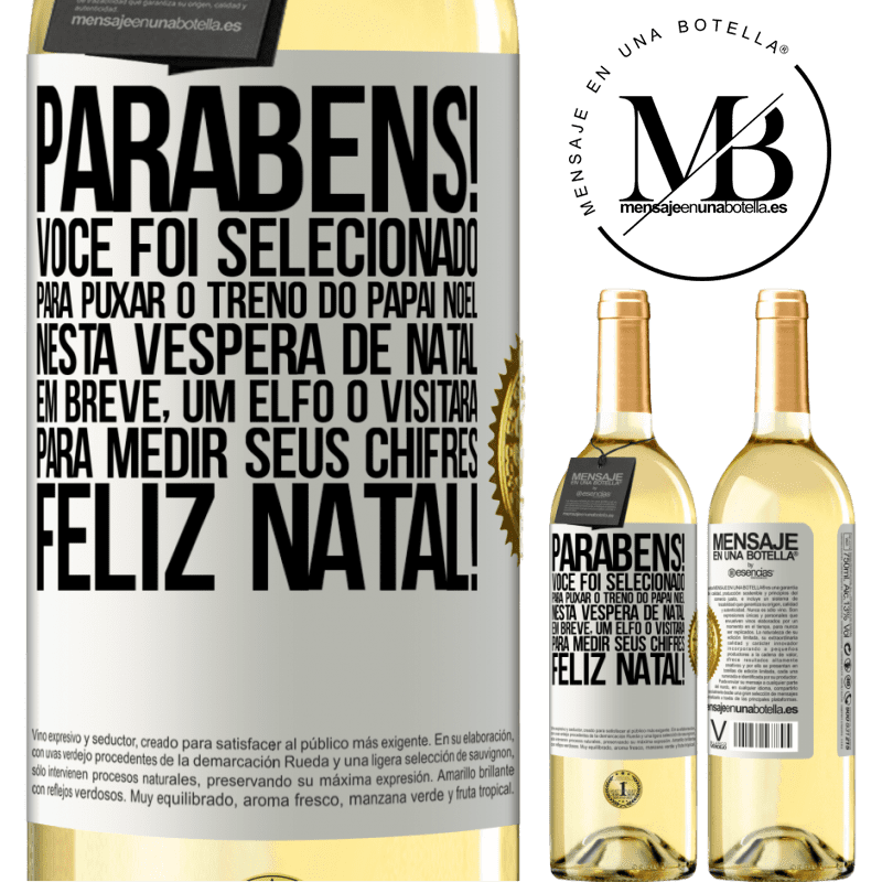 29,95 € Envio grátis | Vinho branco Edição WHITE Parabéns! Você foi selecionado para puxar o trenó do Papai Noel nesta véspera de Natal. Em breve, um elfo o visitará para Etiqueta Branca. Etiqueta personalizável Vinho jovem Colheita 2023 Verdejo