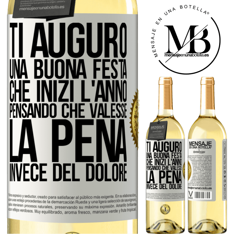 29,95 € Spedizione Gratuita | Vino bianco Edizione WHITE Ti auguro una buona festa, che inizi l'anno pensando che valesse la pena invece del dolore Etichetta Bianca. Etichetta personalizzabile Vino giovane Raccogliere 2023 Verdejo