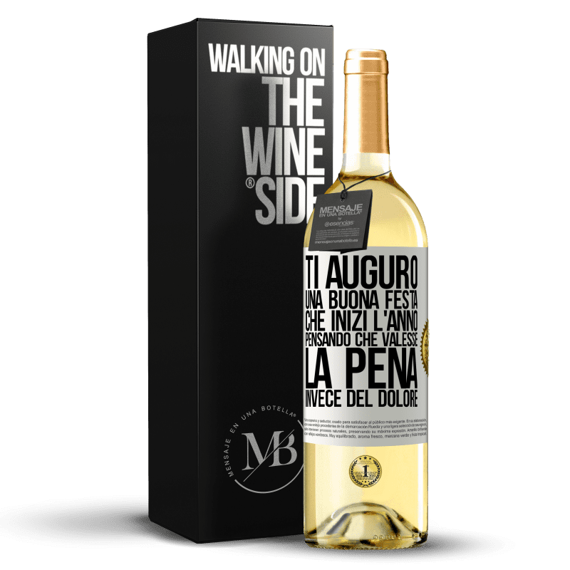 29,95 € Spedizione Gratuita | Vino bianco Edizione WHITE Ti auguro una buona festa, che inizi l'anno pensando che valesse la pena invece del dolore Etichetta Bianca. Etichetta personalizzabile Vino giovane Raccogliere 2023 Verdejo