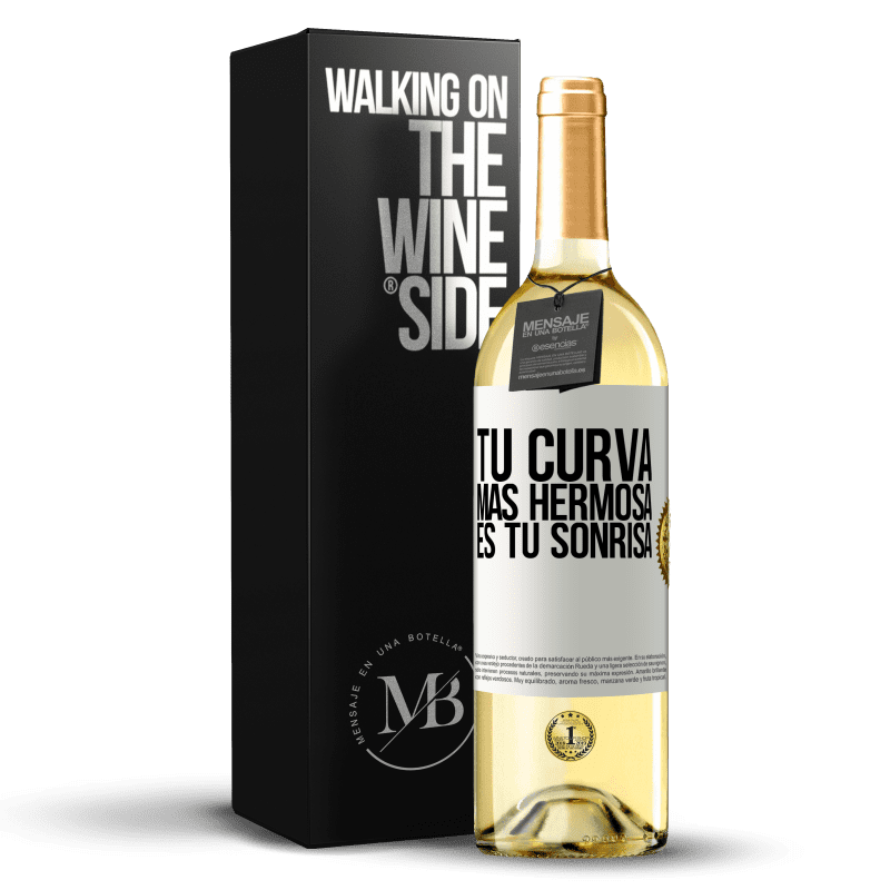 29,95 € Envío gratis | Vino Blanco Edición WHITE Tu curva más hermosa es tu sonrisa Etiqueta Blanca. Etiqueta personalizable Vino joven Cosecha 2024 Verdejo