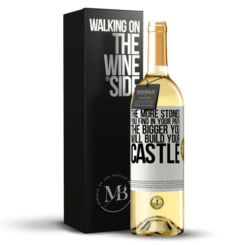 29,95 € 免费送货 | 白葡萄酒 WHITE版 您在路径中找到的石头越多，建造城堡的规模就越大 白标. 可自定义的标签 青年酒 收成 2023 Verdejo