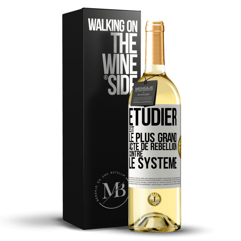 29,95 € Envoi gratuit | Vin blanc Édition WHITE Étudier est le plus grand acte de rébellion contre le système Étiquette Blanche. Étiquette personnalisable Vin jeune Récolte 2023 Verdejo
