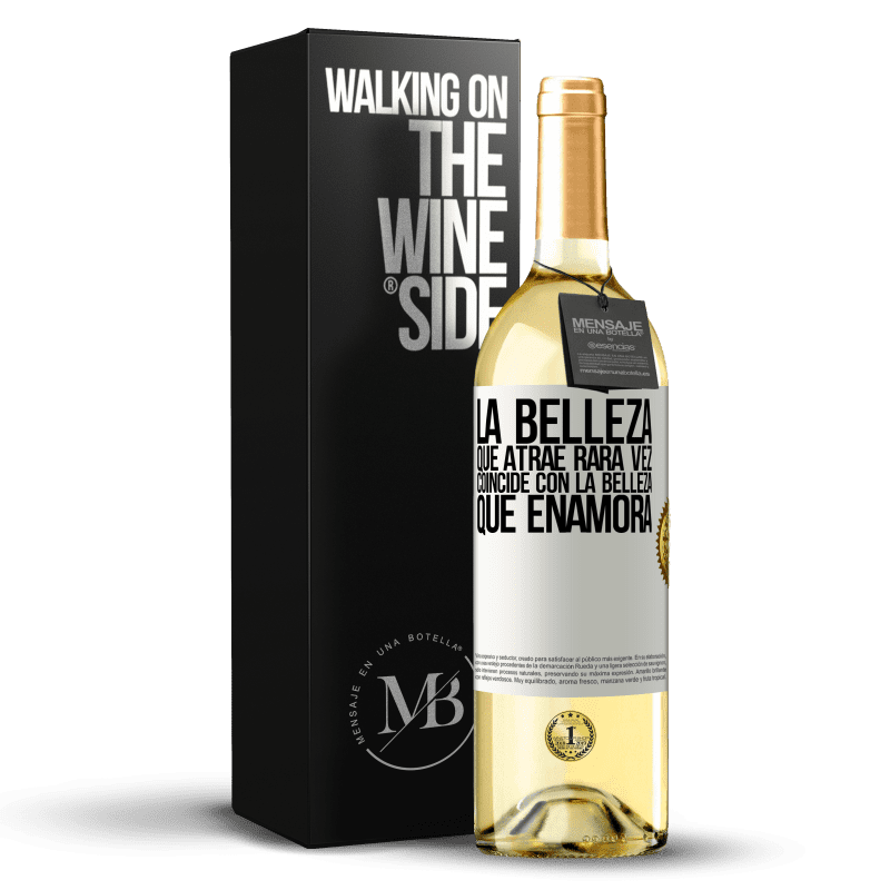 29,95 € Envío gratis | Vino Blanco Edición WHITE La belleza que atrae rara vez coincide con la belleza que enamora Etiqueta Blanca. Etiqueta personalizable Vino joven Cosecha 2024 Verdejo