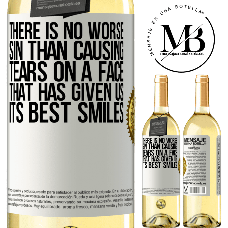 29,95 € Free Shipping | White Wine WHITE Edition There is no worse sin than causing tears on a face that has given us its best smiles White Label. Customizable label Young wine Harvest 2022 Verdejo