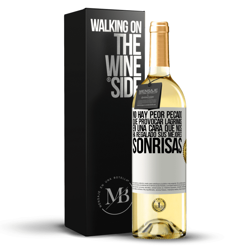 29,95 € Envío gratis | Vino Blanco Edición WHITE No hay peor pecado que provocar lágrimas en una cara que nos ha regalado sus mejores sonrisas Etiqueta Blanca. Etiqueta personalizable Vino joven Cosecha 2024 Verdejo