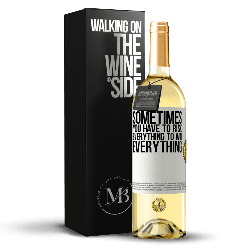 29,95 € Бесплатная доставка | Белое вино Издание WHITE Иногда приходится рисковать всем, чтобы выиграть все Белая этикетка. Настраиваемая этикетка Молодое вино Урожай 2023 Verdejo