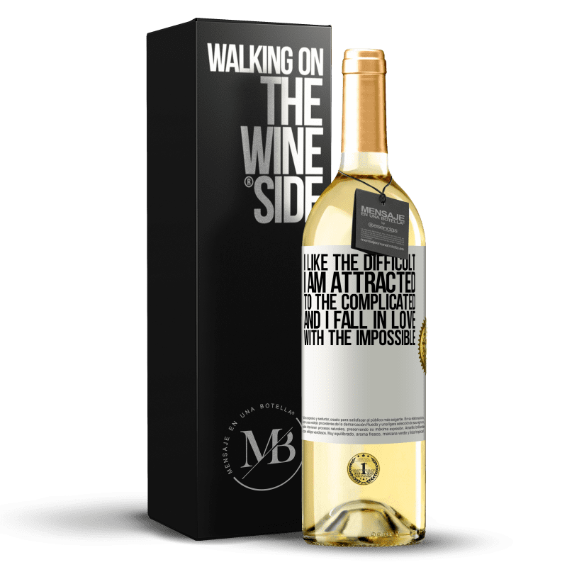 29,95 € Free Shipping | White Wine WHITE Edition I like the difficult, I am attracted to the complicated, and I fall in love with the impossible White Label. Customizable label Young wine Harvest 2024 Verdejo