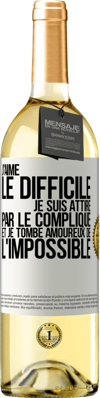 29,95 € | Vin blanc Édition WHITE J'aime le difficile, je suis attiré par le compliqué et je tombe amoureux de l'impossible Étiquette Blanche. Étiquette personnalisable Vin jeune Récolte 2024 Verdejo