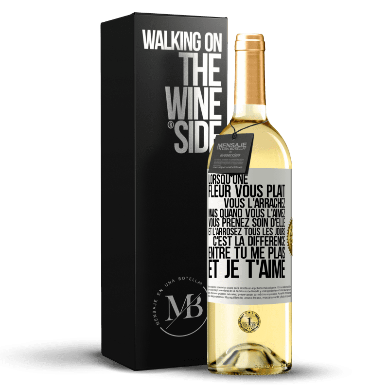 29,95 € Envoi gratuit | Vin blanc Édition WHITE Lorsqu'une fleur vous plait, vous l'arrachez. Mais quand vous l'aimez vous prenez soin d'elle et l'arrosez tous les jours Étiquette Blanche. Étiquette personnalisable Vin jeune Récolte 2024 Verdejo