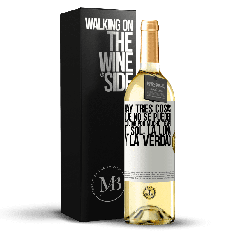 29,95 € Envío gratis | Vino Blanco Edición WHITE Hay tres cosas que no se pueden ocultar por mucho tiempo. El sol, la luna y la verdad Etiqueta Blanca. Etiqueta personalizable Vino joven Cosecha 2024 Verdejo