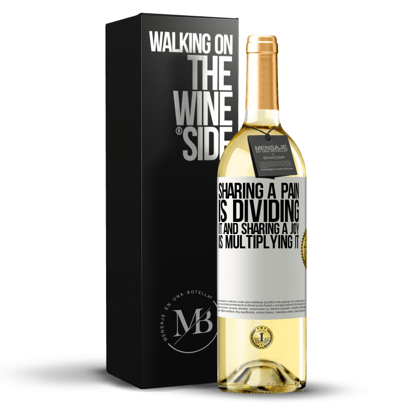 29,95 € Free Shipping | White Wine WHITE Edition Sharing a pain is dividing it and sharing a joy is multiplying it White Label. Customizable label Young wine Harvest 2023 Verdejo