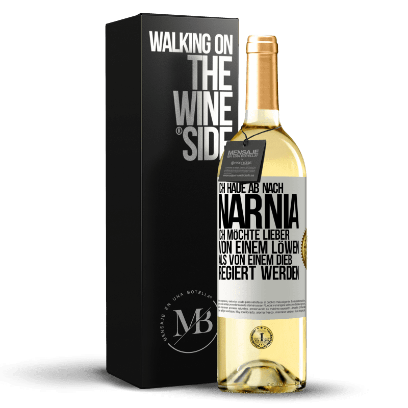 29,95 € Kostenloser Versand | Weißwein WHITE Ausgabe Ich haue ab nach Narnia. Ich möchte lieber von einem Löwen als von einem Dieb regiert werden Weißes Etikett. Anpassbares Etikett Junger Wein Ernte 2023 Verdejo