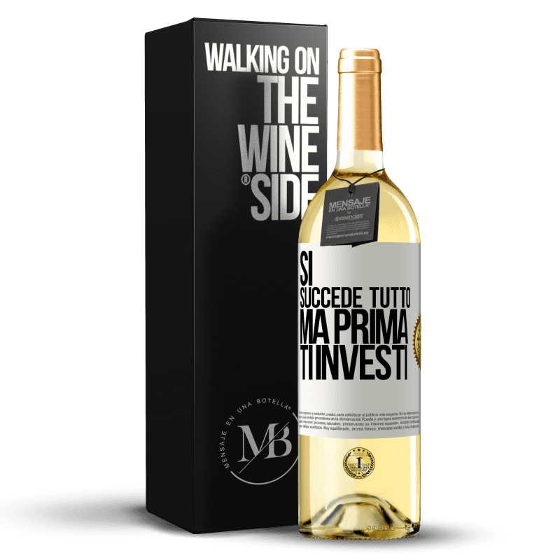 29,95 € Spedizione Gratuita | Vino bianco Edizione WHITE Sì, succede tutto. Ma prima ti investi Etichetta Bianca. Etichetta personalizzabile Vino giovane Raccogliere 2024 Verdejo