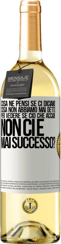 29,95 € | Vino bianco Edizione WHITE cosa ne pensi se ci diciamo cosa non abbiamo mai detto, per vedere se ciò che accade non ci è mai successo? Etichetta Bianca. Etichetta personalizzabile Vino giovane Raccogliere 2024 Verdejo