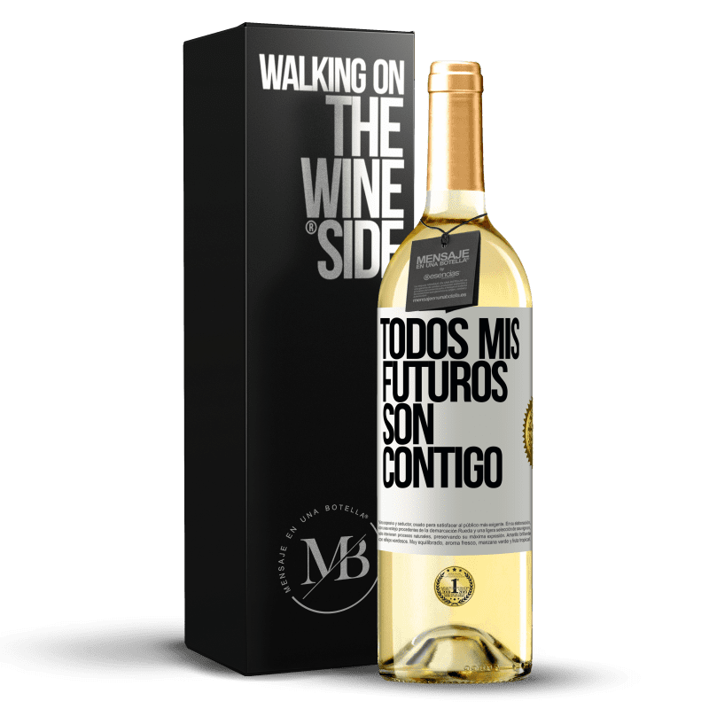 29,95 € Envío gratis | Vino Blanco Edición WHITE Todos mis futuros son contigo Etiqueta Blanca. Etiqueta personalizable Vino joven Cosecha 2024 Verdejo