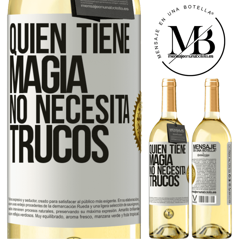 29,95 € Envío gratis | Vino Blanco Edición WHITE Quien tiene magia no necesita trucos Etiqueta Blanca. Etiqueta personalizable Vino joven Cosecha 2024 Verdejo