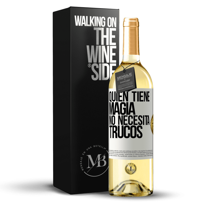 29,95 € Envío gratis | Vino Blanco Edición WHITE Quien tiene magia no necesita trucos Etiqueta Blanca. Etiqueta personalizable Vino joven Cosecha 2024 Verdejo