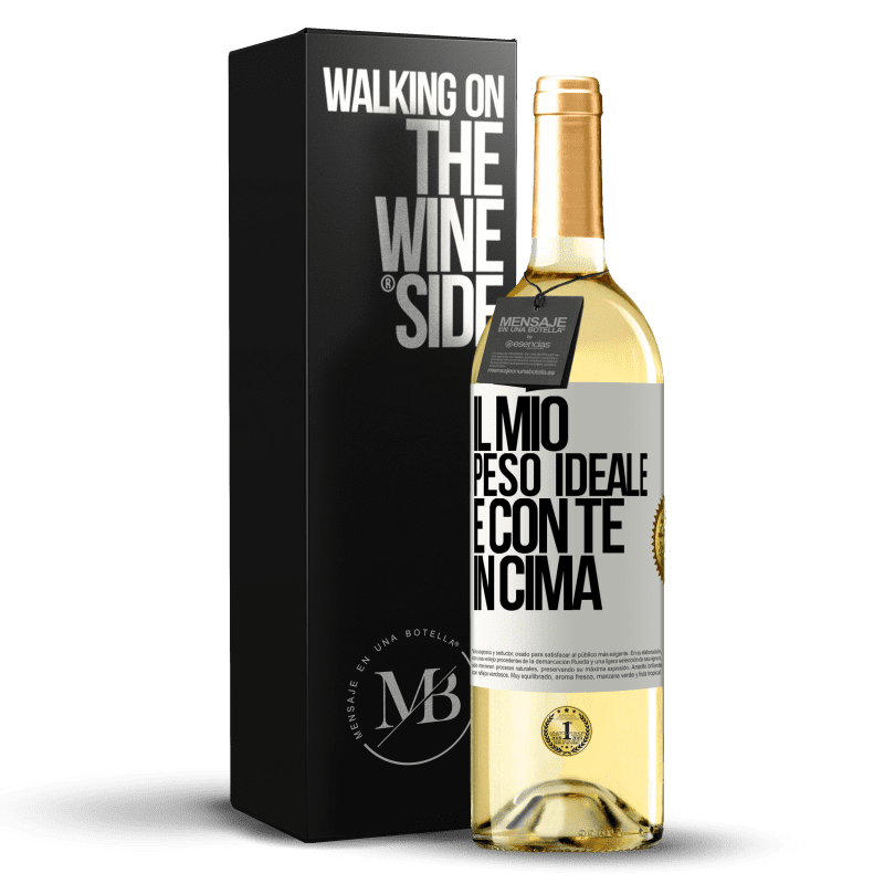 29,95 € Spedizione Gratuita | Vino bianco Edizione WHITE Il mio peso ideale è con te in cima Etichetta Bianca. Etichetta personalizzabile Vino giovane Raccogliere 2025 Verdejo