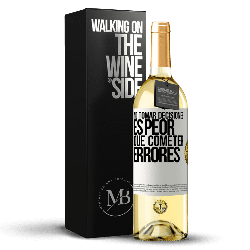 29,95 € Envío gratis | Vino Blanco Edición WHITE No tomar decisiones es peor que cometer errores Etiqueta Blanca. Etiqueta personalizable Vino joven Cosecha 2024 Verdejo